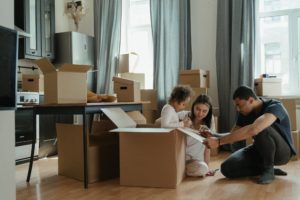 Family packing to move house